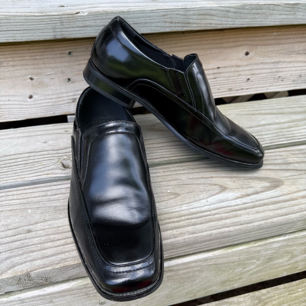 Stacy Adams Black Leather Slip On Square Moc Toe Loafers Dress Shoes Men’s 12 M
